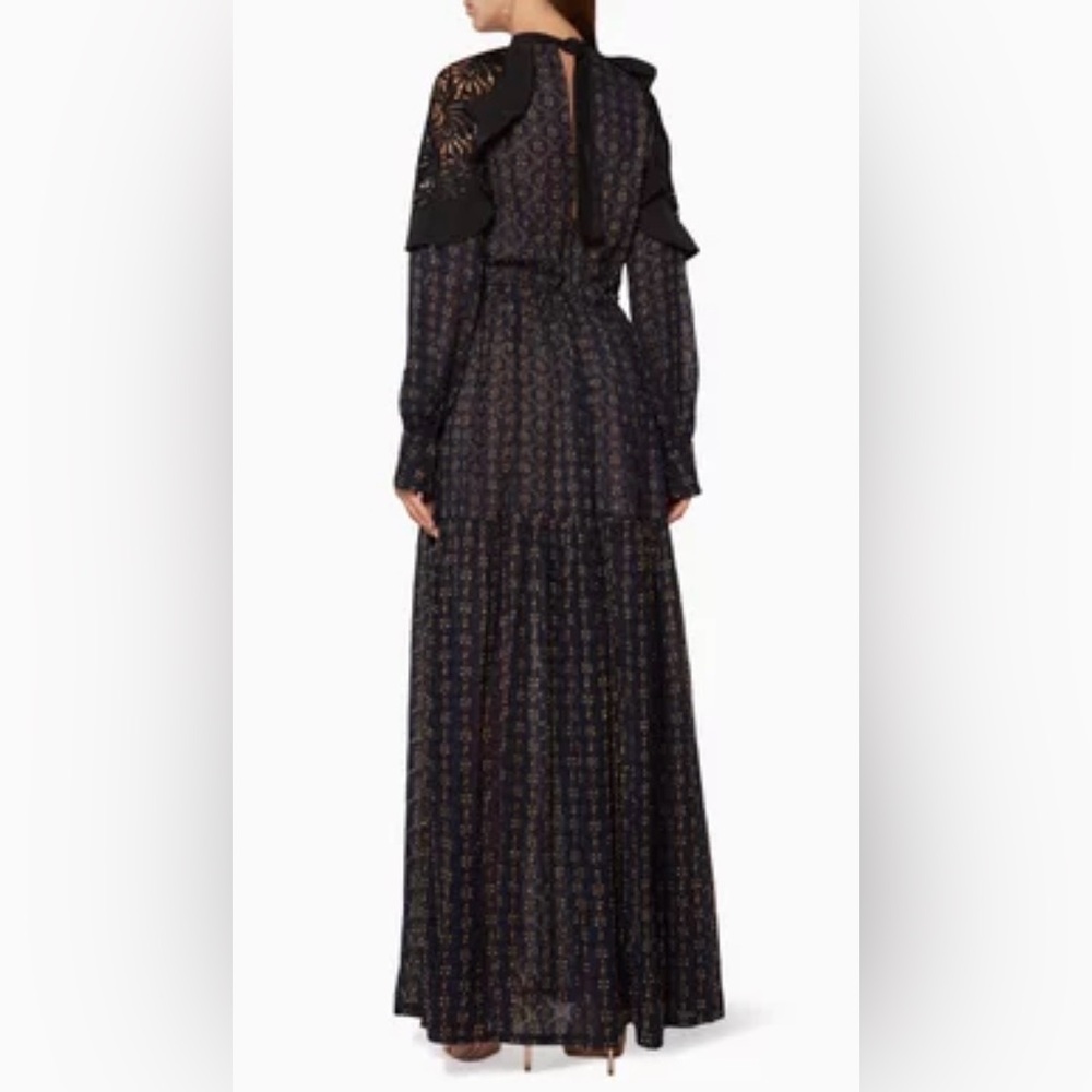 Self-Portrait Navy Maxi Dress with Metallic Gold Print - Picture 4 of 7